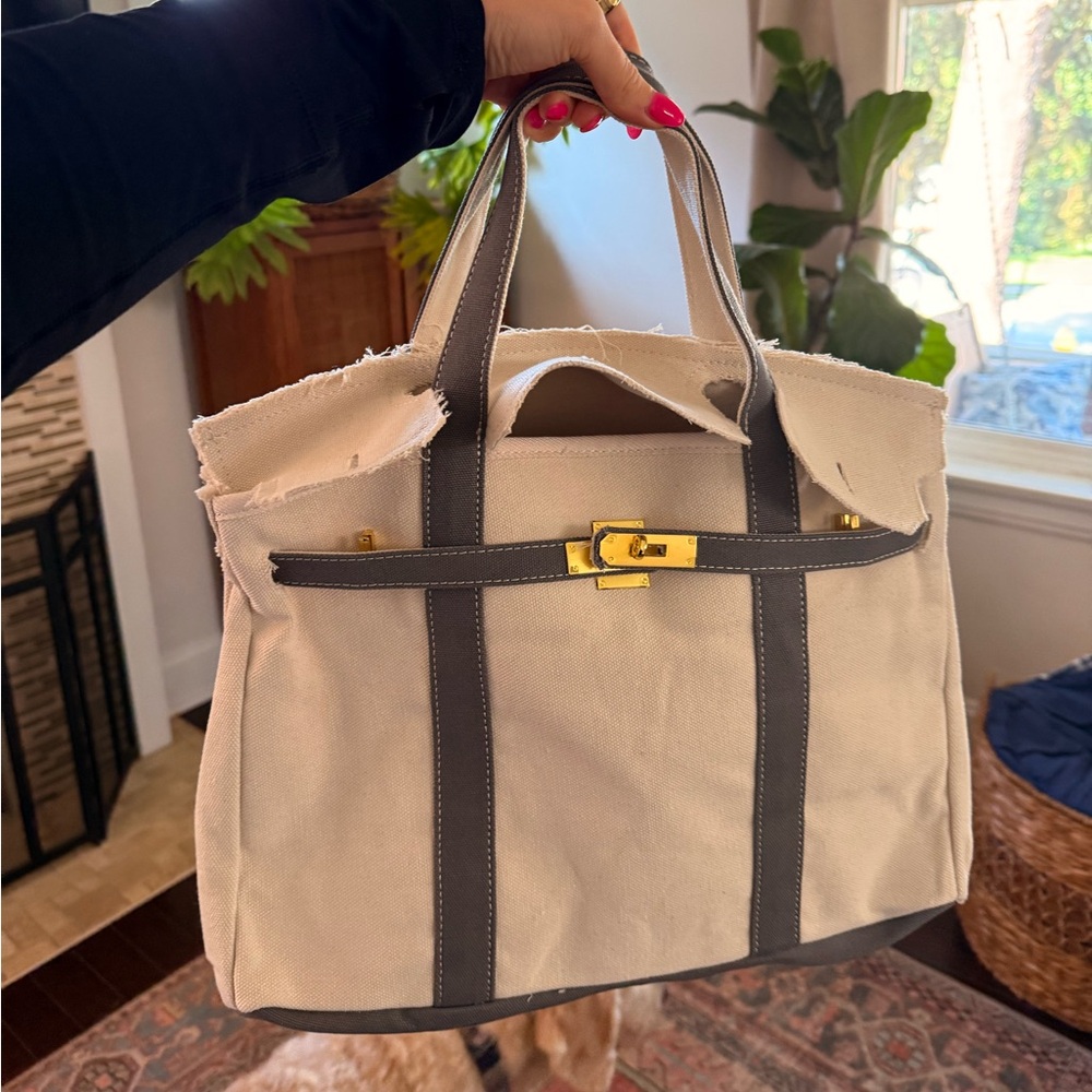Canvas Tote Bag with Gold Accents